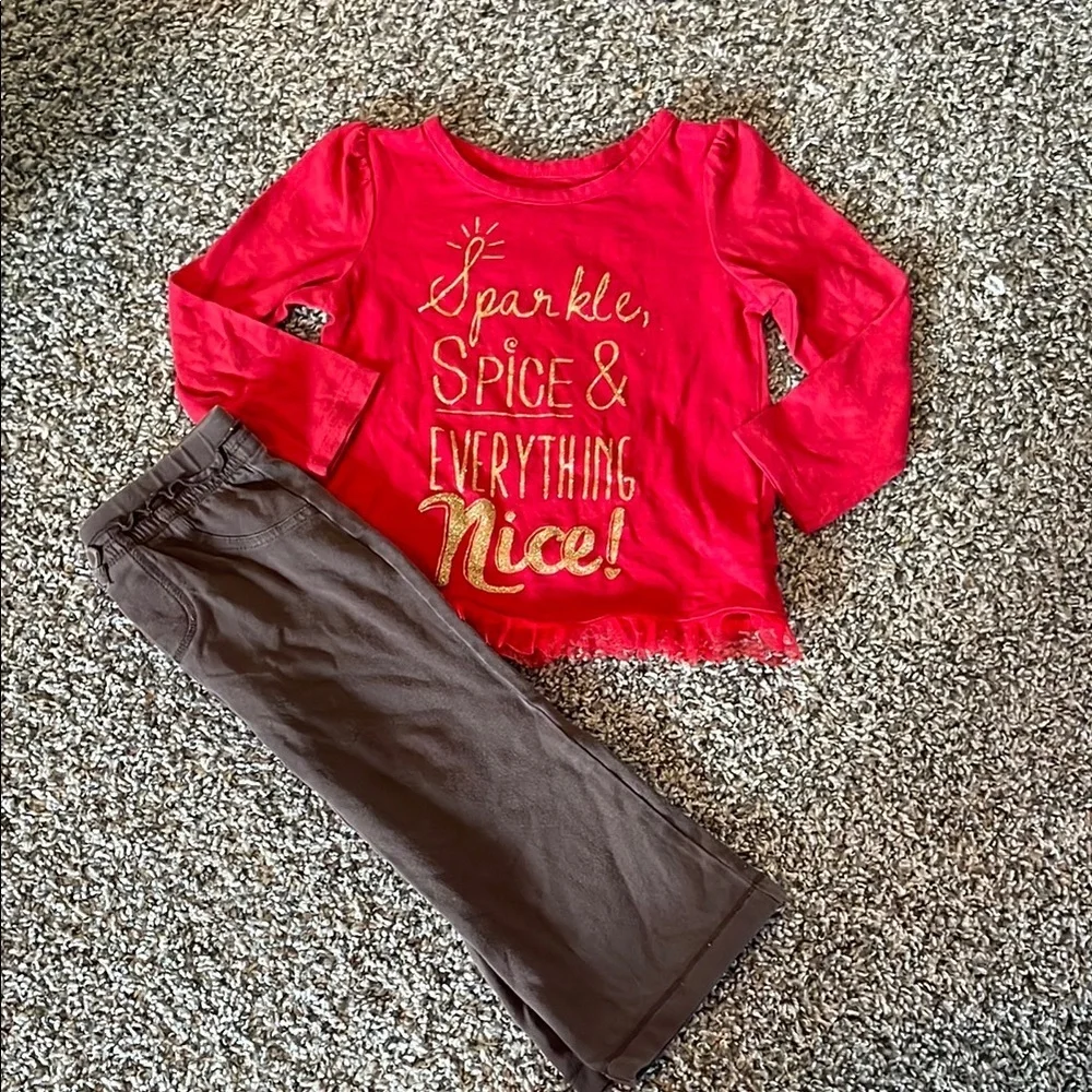 Okie Dokie Red Long Sleeve Top and Carters Brown Pants